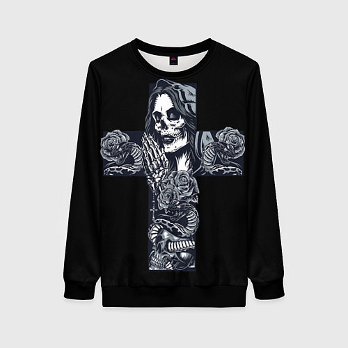 Женский свитшот Santa muerte cross / 3D-Черный – фото 1