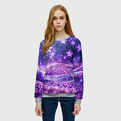 Свитшот женский Абстрактные звезды в фиолетовых искрах, цвет: 3D-меланж — фото 2