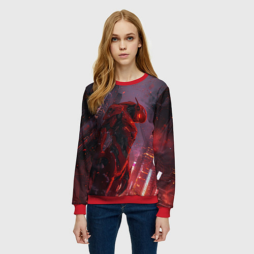 Женский свитшот Боевой красный андроид / 3D-Красный – фото 3