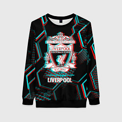 Свитшот женский Liverpool FC в стиле glitch на темном фоне, цвет: 3D-черный
