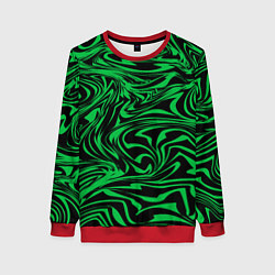 Женский свитшот Узор на черном фоне с ярким зеленым абстрактным ди