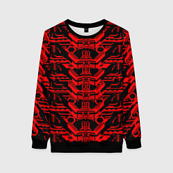 Свитшот женский Красная техно-броня на чёрном фоне, цвет: 3D-черный