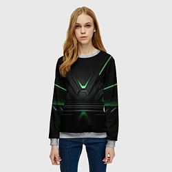 Свитшот женский Футуристическая абстракция с зеленым неоновым свет, цвет: 3D-меланж — фото 2