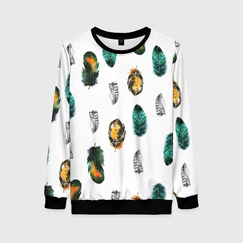 Женский свитшот Перья на белом фоне / 3D-Черный – фото 1
