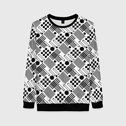 Свитшот женский Современный черно белый геометрический узор, цвет: 3D-черный