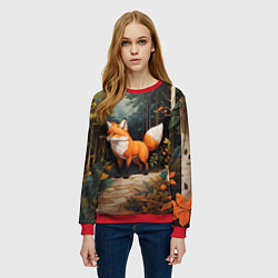 Свитшот женский Лисёнок на лесной прогулке, цвет: 3D-красный — фото 2