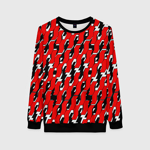 Женский свитшот Техно узор красный / 3D-Черный – фото 1