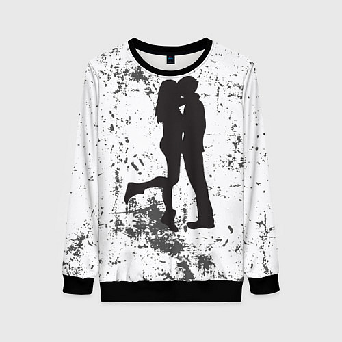 Женский свитшот Силуэт парня с девушкой в обнимку / 3D-Черный – фото 1