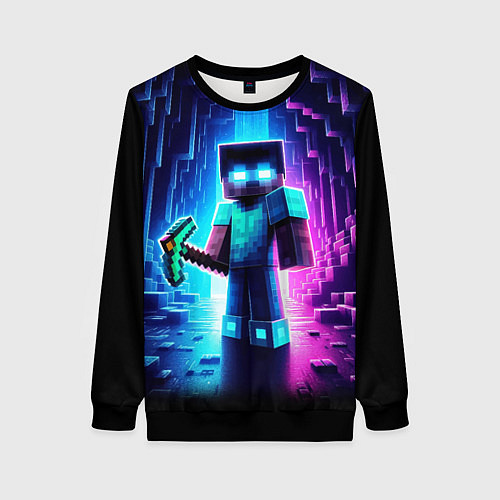 Женский свитшот Minecraft - neon character ai art / 3D-Черный – фото 1