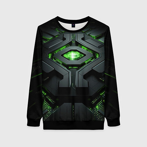 Женский свитшот Объемная абстрактная яркая зеленая фигура на черно / 3D-Черный – фото 1