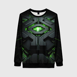 Женский свитшот Объемная абстрактная яркая зеленая фигура на черно