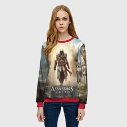 Свитшот женский Assassins creed на фоне дворца, цвет: 3D-красный — фото 2