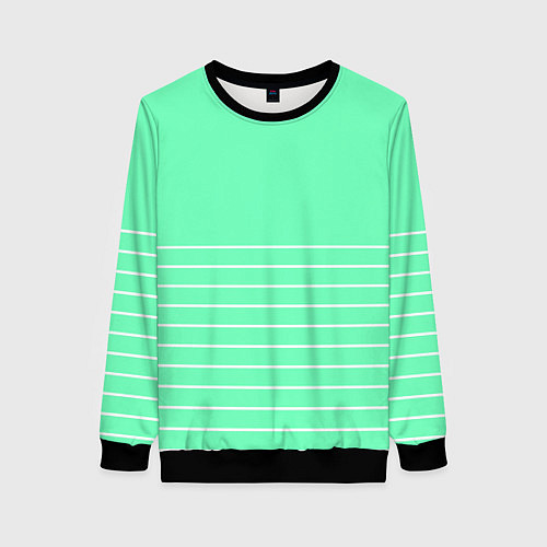 Женский свитшот Аквамарин с белыми тонкими полосами / 3D-Черный – фото 1