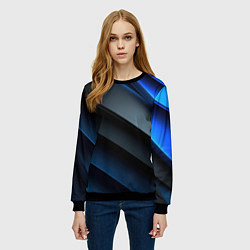 Свитшот женский Темная синяя стильная абстракция на черном фоне, цвет: 3D-черный — фото 2