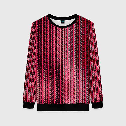 Женский свитшот Красно-розовый искажённые полосы / 3D-Черный – фото 1
