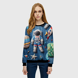 Свитшот женский Космонавт - вышивка по джинсе нейросеть, цвет: 3D-черный — фото 2