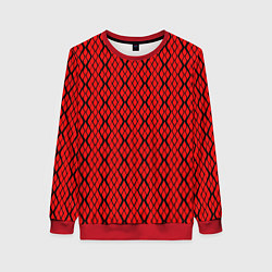 Женский свитшот Ярко-красный с чёрными линиями