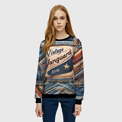 Свитшот женский Vintage vanguard jeans - patchwork, цвет: 3D-черный — фото 2