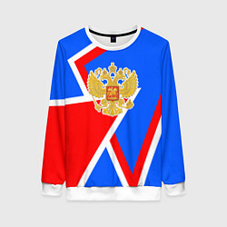 Свитшот женский Герб России - патриотические цвета, цвет: 3D-белый