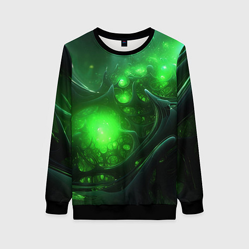 Женский свитшот Зеленая кислотная яркая неоновая абстракция / 3D-Черный – фото 1