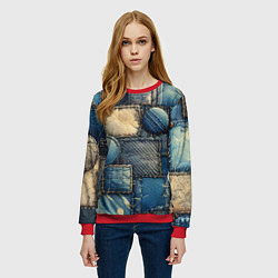 Свитшот женский Denim patchwork - ai art, цвет: 3D-красный — фото 2