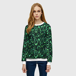 Свитшот женский Абстрактные зеленые волны, цвет: 3D-белый — фото 2