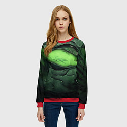 Свитшот женский Разрез на зеленой абстракции, цвет: 3D-красный — фото 2