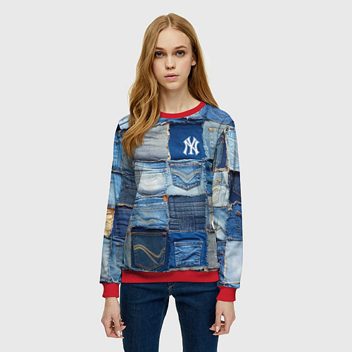 Женский свитшот Patchwork - New York yankees baseball team / 3D-Красный – фото 3