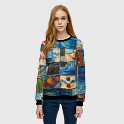 Свитшот женский Vanguard denim patchwork - ai art, цвет: 3D-черный — фото 2