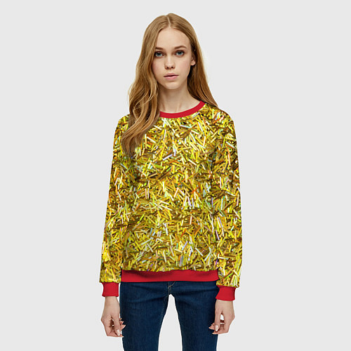 Женский свитшот Золотые ленточки / 3D-Красный – фото 3