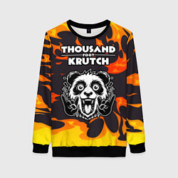 Свитшот женский Thousand Foot Krutch рок панда и огонь, цвет: 3D-черный