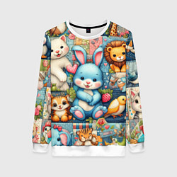 Свитшот женский Funny hare and his friends - patchwork, цвет: 3D-белый
