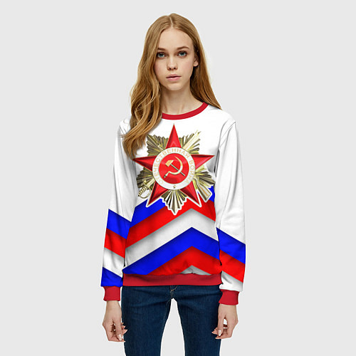 Женский свитшот Великая отечественная - Российский триколор / 3D-Красный – фото 3