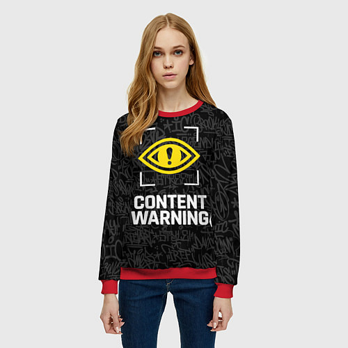 Женский свитшот Content Warning граффити / 3D-Красный – фото 3
