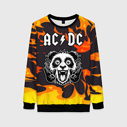 Свитшот женский AC DC рок панда и огонь, цвет: 3D-черный