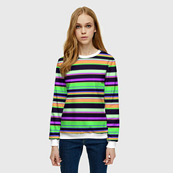 Свитшот женский Зелёно-фиолетовый полосатый, цвет: 3D-белый — фото 2