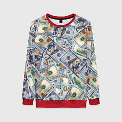 Свитшот женский Банкноты сто долларов, цвет: 3D-красный