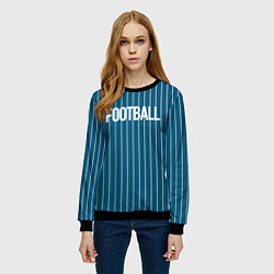 Свитшот женский Синий с белым полосатый узор с надписью футбол, цвет: 3D-черный — фото 2