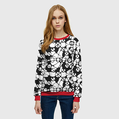 Женский свитшот Абстрактный узор из кругов и овалов / 3D-Красный – фото 3