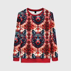 Свитшот женский Серые волки на красном фоне, цвет: 3D-красный