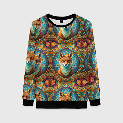 Женский свитшот Лисицы и объемные узоры / 3D-Черный – фото 1