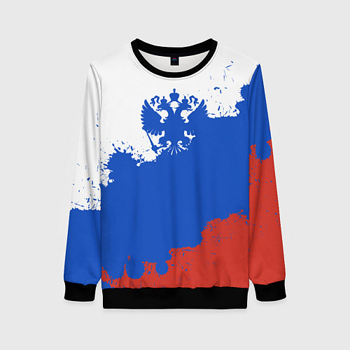 Женский свитшот Российский триколор и герб / 3D-Черный – фото 1