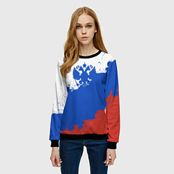 Свитшот женский Российский триколор и герб, цвет: 3D-черный — фото 2