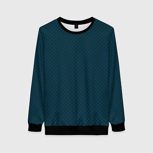 Женский свитшот Тёмный сине-зелёный паттерн сеточка / 3D-Черный – фото 1