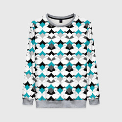 Свитшот женский Разноцветный черный голубой с белым геометрический, цвет: 3D-меланж