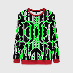 Женский свитшот Техно зелёные линии с белой обводкой на чёрном фон