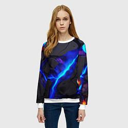 Свитшот женский Темный синий неон из разлома плит, цвет: 3D-белый — фото 2