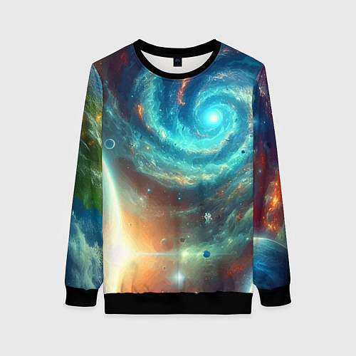 Женский свитшот Неоновая далёкая галактика - нейросеть / 3D-Черный – фото 1