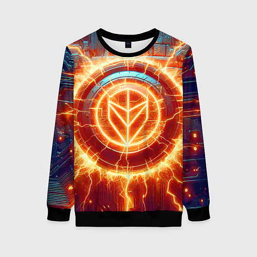 Женский свитшот Наэлектризованная кибер поверхность - нейросеть / 3D-Черный – фото 1