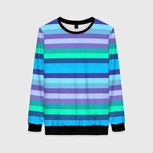 Женский свитшот Горизонтальные полосы холодных цветов / 3D-Черный – фото 1